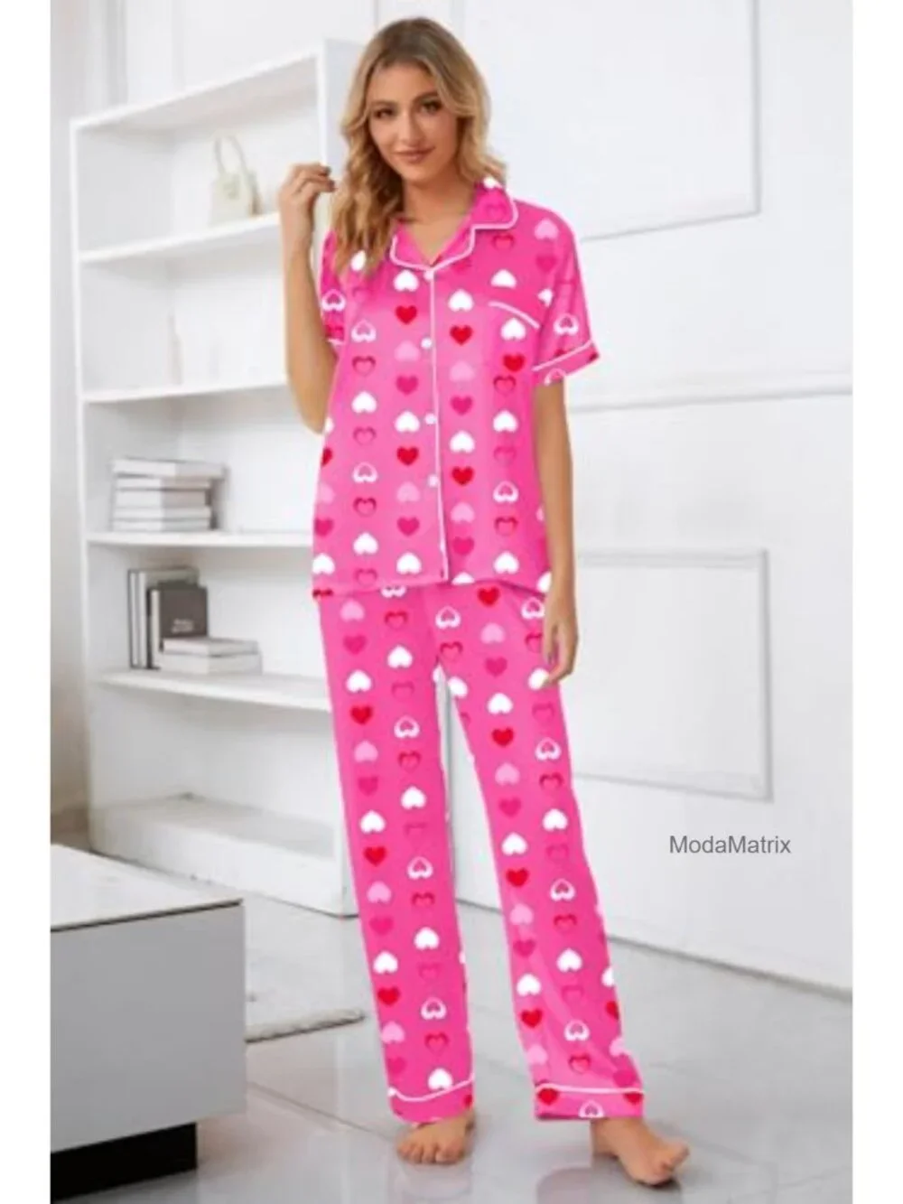 Satin Pajama Set with Button Down Top and Shorts for Girls